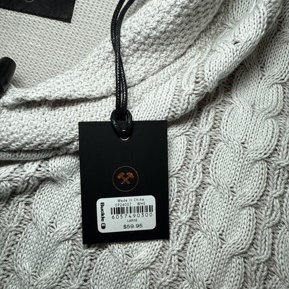 Outpost Makers Cable Knit Sweater Mens L The Buckle Shawl Collar Gray White NWT - Picture 4 of 15